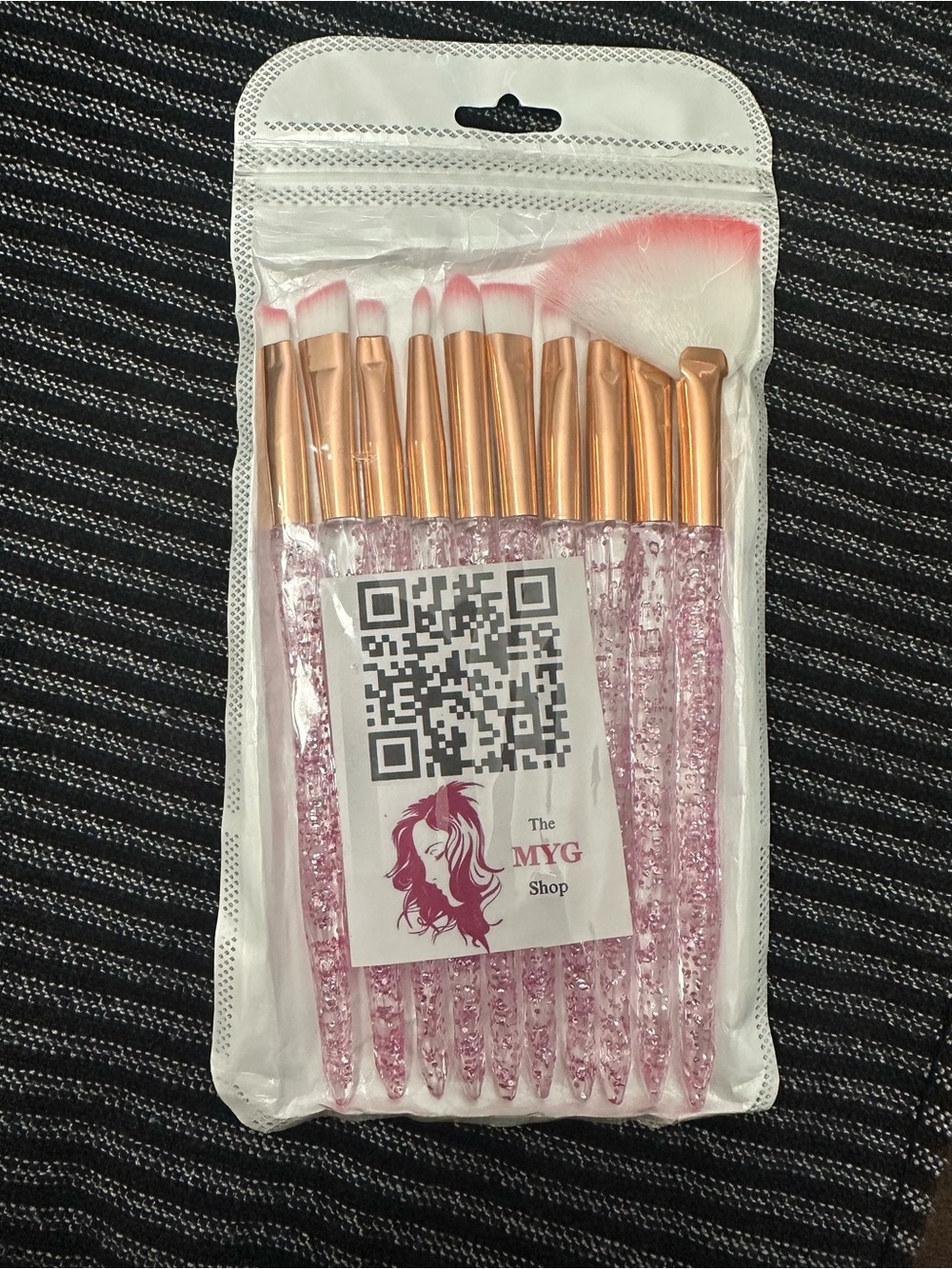 MYG Pink Crystal Handle Makeup Brush Set with Rose Gold Ferrules